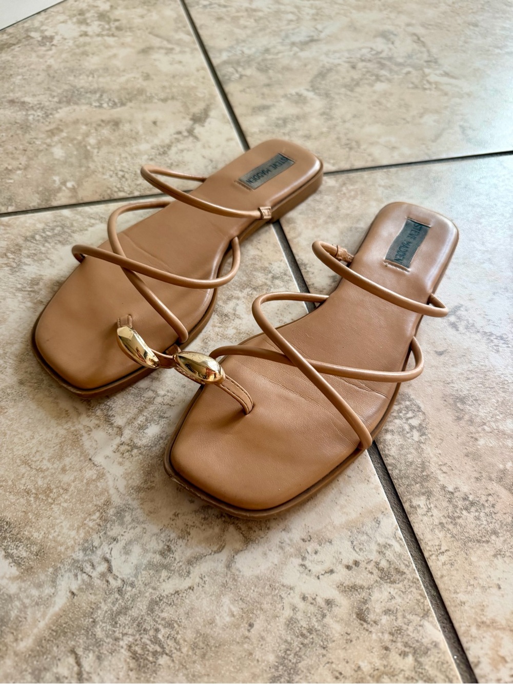 Steve Madden Tan Strappy Sandals with Gold Accent